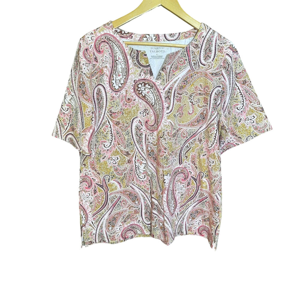 Talbots Tee Womens Split Neck Sprinkle Paisley El… - image 3